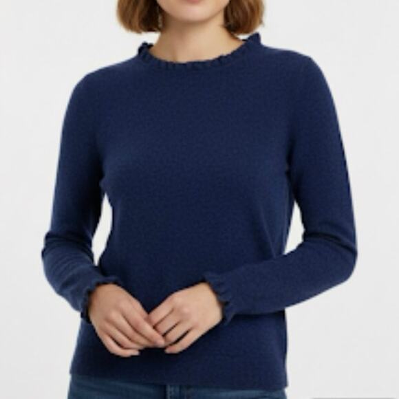 Sundance Blue Ruffle Collar & Sleeve Crew Neck Long Sleeve Sweater Size M - Picture 1 of 10